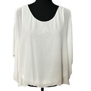 Vince Camuto layered short sleeves pull over blouse with elastic at the waist M